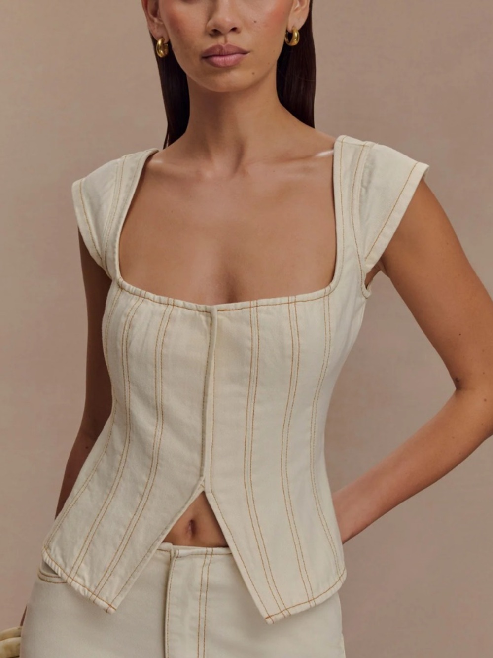 Meshki Cream Structured Corset Crop Top